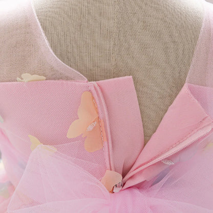 Toddler Girl Party Dress Colorful Gradient 3D Butterfly Prom Gown Girl Bow Lace Birthday Wedding Princess Summer Dresses Evening