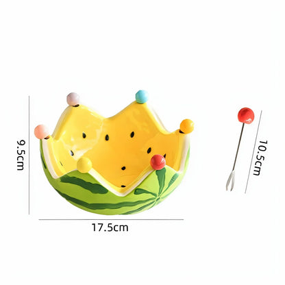 Watermelon Fruit Plate Creative Ceramic Fruit Fork Set Large Capacity Living Room Coffee Table Fruit Bowl Plate Cute  Ornaments (Available)