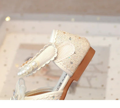 Baby Girls Leather Shoes  Spring Summer Children Casual Half Sandals Sequins with Crystal Butterfly Fashion Princess Sweet