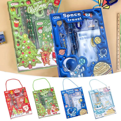 1 Set Cartoon Stationery Set Including Pencil Notebook Ruler Eraser Pencil Sharpener Student School Supplies Stationery Gifts