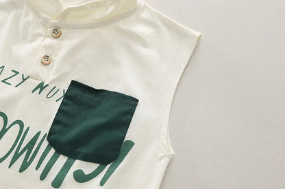 Kids Baby Boy 2 Piece Set Summer Fashion Letter Print Turtleneck Sleeveless T-shirts and Shorts Infant Boys Clothes Outfits