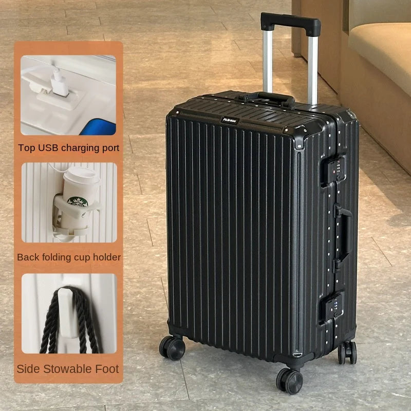 Large Capacity 28 inch Aluminum Frame Suitcase Durable Trolley Case with Universal Wheels, 24 Business Travel Suitcase