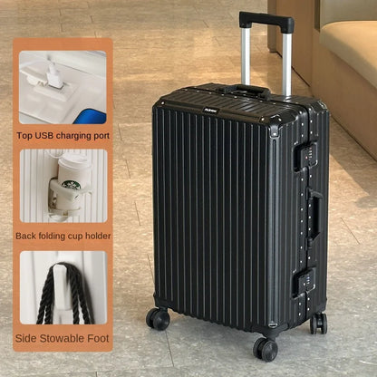 Large Capacity 28 inch Aluminum Frame Suitcase Durable Trolley Case with Universal Wheels, 24 Business Travel Suitcase