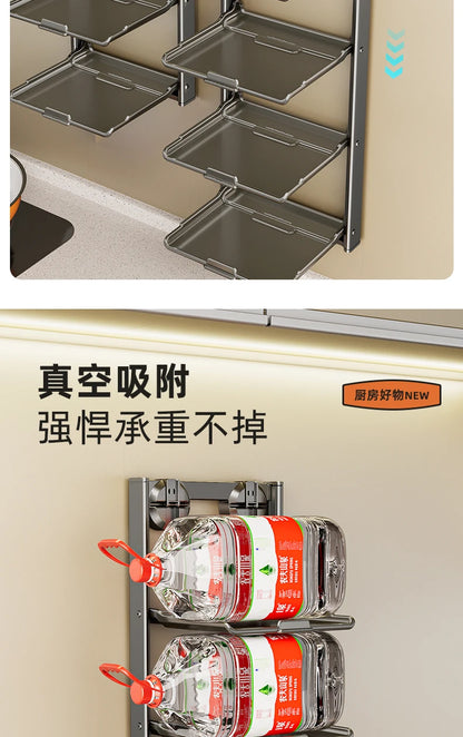 No-Drill Kitchen Storage Shelf Home Suction Cup Prep Rack Foldable Spice Organizer Multi-Layer Oil Salt Jar Stand