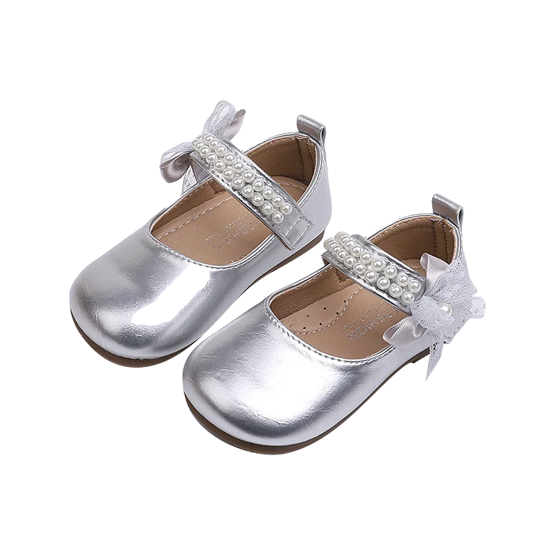 New Spring Autumn Kids Leather Shoes Side Bowknot Little Girls Dress Flat Shoes Elegant Children Princess Ballet Shoes for Party