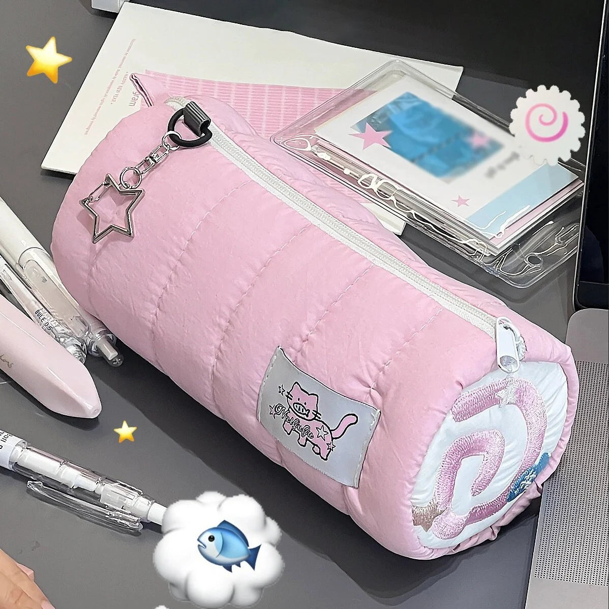 INS Pink Pen Bag Soft Towel Roll Large Capacity Pencil Case Stationery Cosmetic Storage Bag Organizer Creative Students Gift
