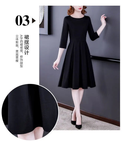 Dress Women's Fashion Western Style Spring and Autumn Clothing New Collection Waist Cinching Slimming Small Black Dress