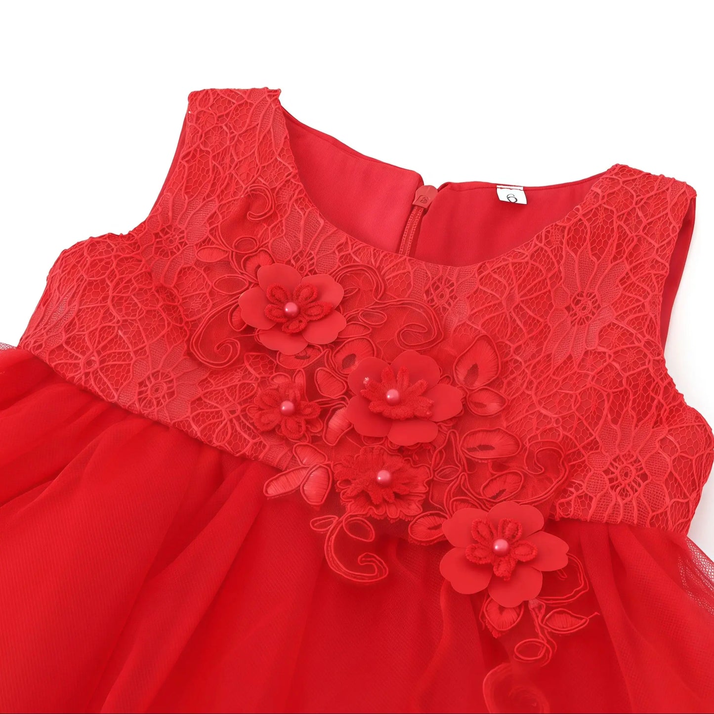 Toddler Girls Party Dress Infant Baby Christmas New Year Red Lace Flower Beaded Princess Dress For Newborns Wedding Baptism Gown