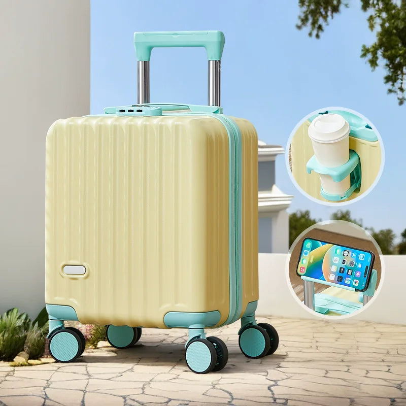 2025 New Style Luggage 14-Inch Fashionable Lightweight Boarding with Water Cup Holder Mobile Phone Holder Large Capacity Luggage