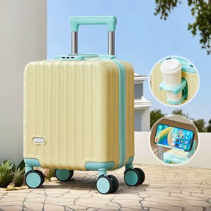 2025 New Style Luggage 14-Inch Fashionable Lightweight Boarding with Water Cup Holder Mobile Phone Holder Large Capacity Luggage