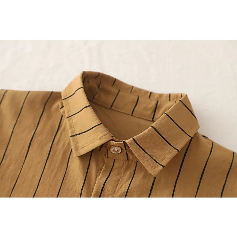 New Fashion Soft and Comfortable Children's Coffee Vertical Stripe Shirt Shorts Three-piece Set Kids Clothes Boys