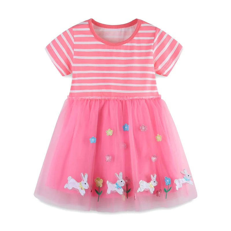 Summer New Design Girls Dress Dancing Girls Embroidery Short Sleeve Kids Vestidos Birthday Party Baby Clothing Wedding Dresses