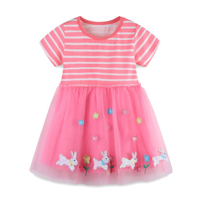 Summer New Design Girls Dress Dancing Girls Embroidery Short Sleeve Kids Vestidos Birthday Party Baby Clothing Wedding Dresses