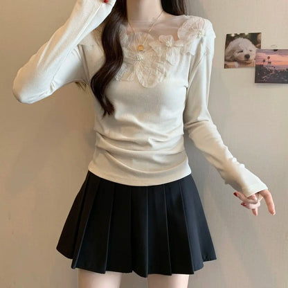 Sexy Patchwork Slim T Shirts Spring Autumn New Long Sleeve Off Shoulder Solid Temperament Tops High Street Fashion Women Clothes