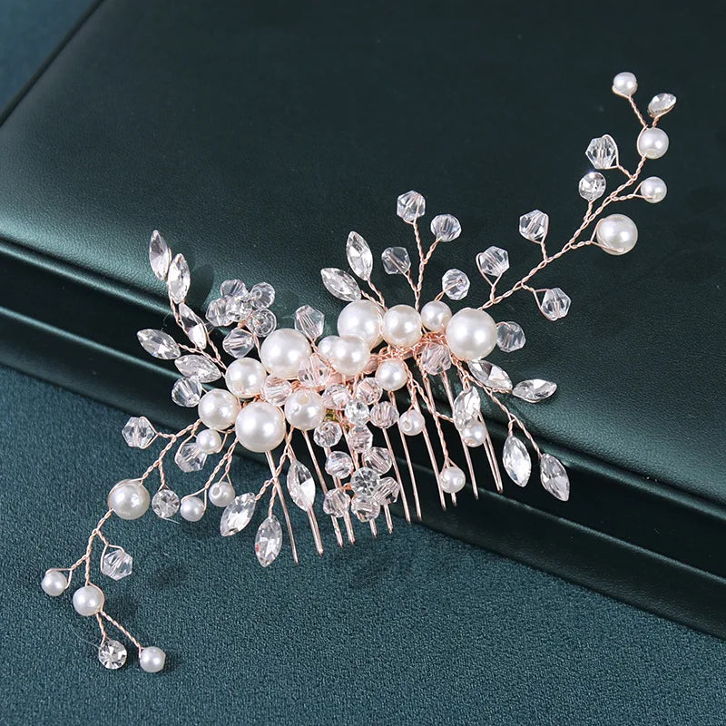 Wedding Hair Accessories Flower Hair Clips Hairpin Crystal Bride Headdress for Women Faux Pearl Barrettes Hair Combs Hair Decor