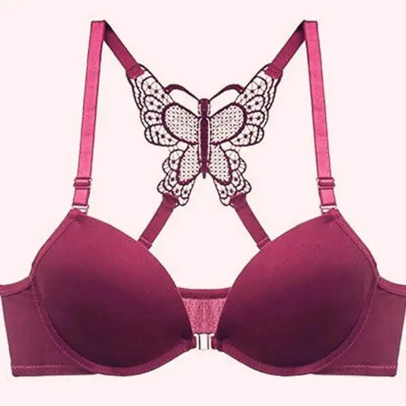 Underwear Women Bra Front Buckle Backless Butterfly Decoration Sexy Push Up Bras Adjustable Straps Bralette Lingerie Suit
