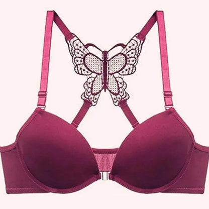 Underwear Women Bra Front Buckle Backless Butterfly Decoration Sexy Push Up Bras Adjustable Straps Bralette Lingerie Suit