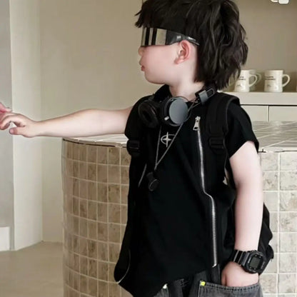Boy Handsome Korean Version Sleeveless Vest + Retro Ripped Denim Shorts Two-piece Set Children's Casual Loose Set