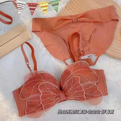 New Small Breast Push Up Seamless Underwear No Steel Ring Cute Adjustable Comfortable Bra Set