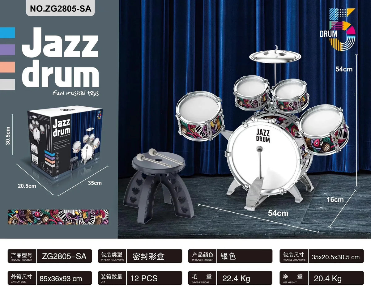 New Drum Set Drum Set Toy with Stool Pedal Percussion Drum Toy Early Educational Gift for Boys and Girls