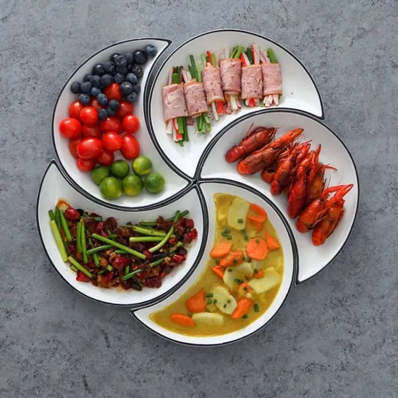 DIY Platter Creative Set Combination Plate Ceramic Plate Household Compartment Round Table Plate Fan-shaped Dish Tableware