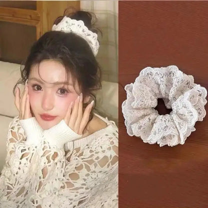 Lace Scrunchies for Women Elastic Hair Bands Ponytail Holders Tie Solid Color Hair Hoop Scrunchy Rubber Bands Women Hair Ring