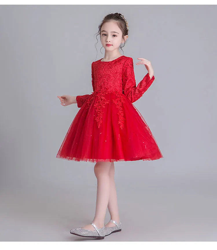 Fashion Flower Girl Dresses for Weddings Lace Long Sleeve Children Bridesmaid Dresses Spring Autumn Girls Party Dress 3-12 Years