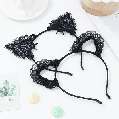 Cute Lace Cat Ears Headband Fancy Dress Hairband Women Girls Cosplay Headwear Masquerade Anime Costume Party
