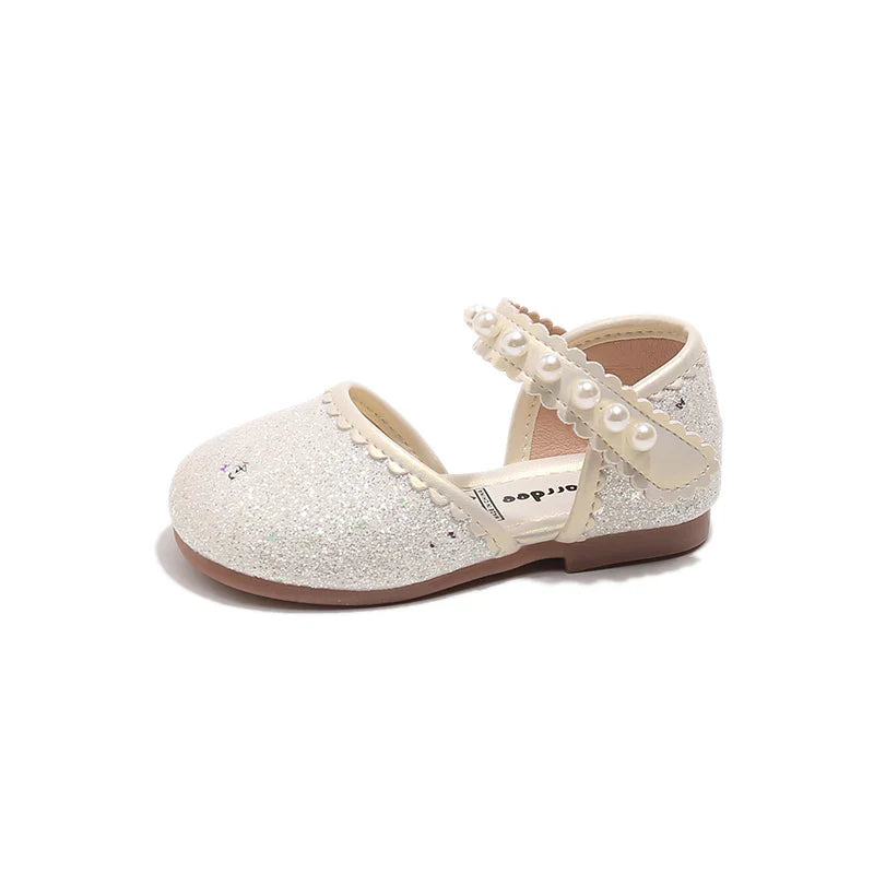 Girl's Princess Shoes Pearl Round Toe Glitter Sweet Kid's Flat Shoe Solid Colors Anti-slip Cute Party Daily Children Shoe