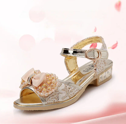 Girls Princess Shoes Summer Children High Heels Open-toe Party Wedding Toddlers Sandals Non-slip Kids Causal Sequins Beach Shoes