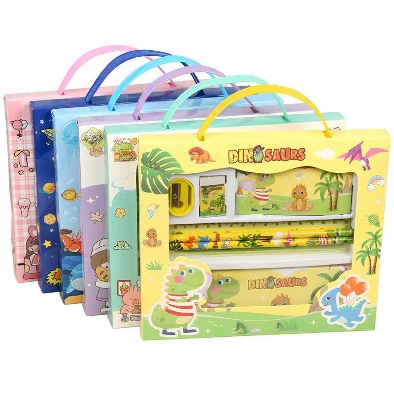 Stationery Gift Cartoon  Student Stationery Set Pencil Eraser Ruler Pencil Sharpener Pencil Case Drawing Book Multifunction
