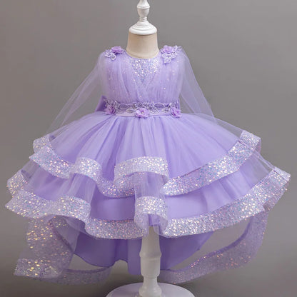 New girl party dress elegant flower girl trailing dress sequined chiffon Easter girls' clothing 3-10 years old holiday dress