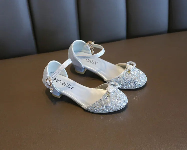 Girls High Heels for Kids Party Wedding Evening Dress Shoes 2021 Fashion Crystal Summer Princess Stockings Girl Sandals E02165