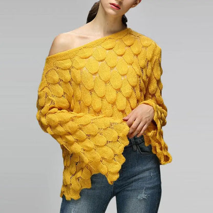 Hot 2026 Autumn Winter New European American Women's Fashion Hollow Loose Knitted Sweater Round Neck Trumpet Sleeve Head Sweater