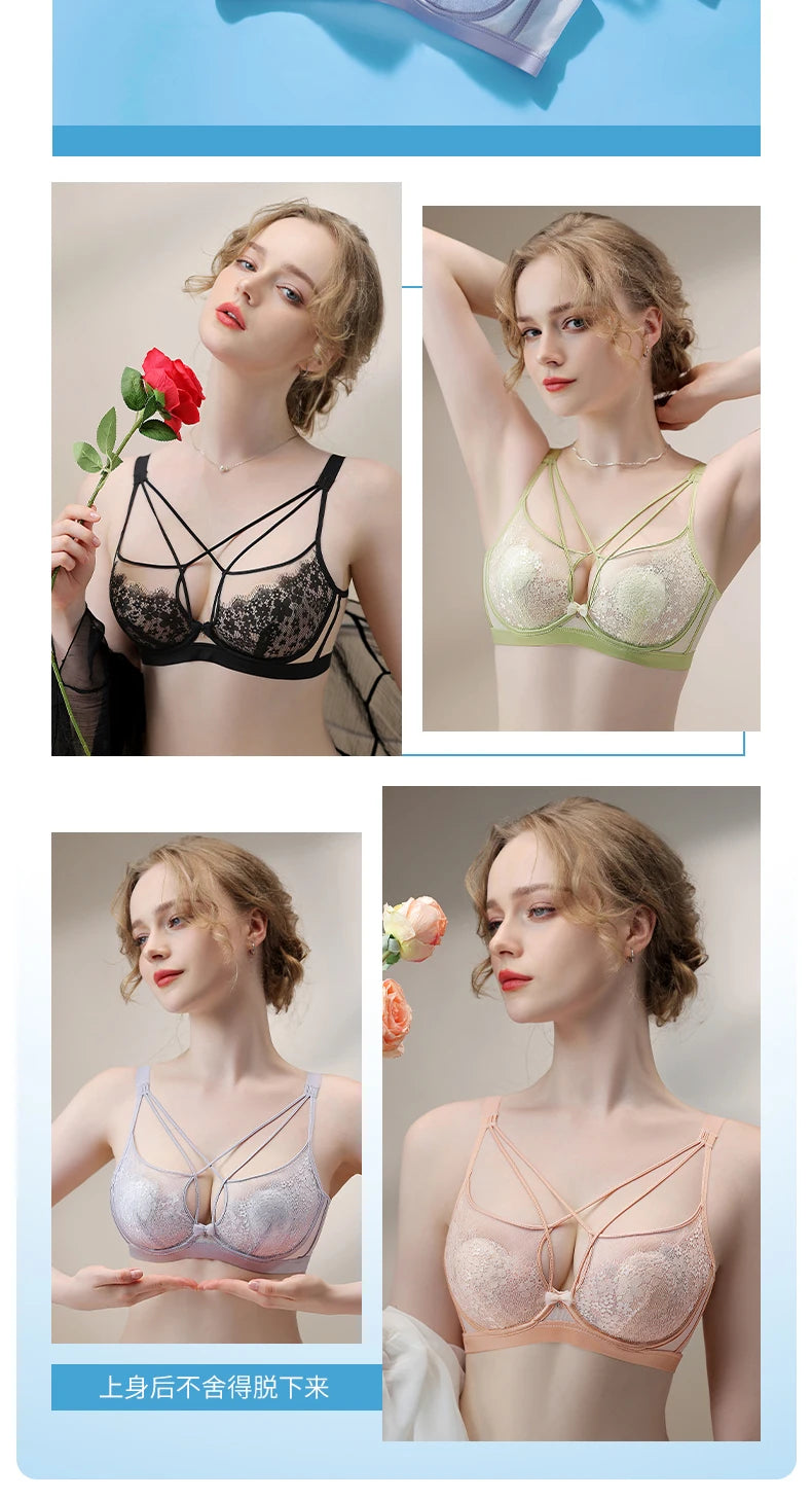 Appears Small Anti-sagging Thin Rabbit Ear BCD Cup Bra Minimizes Side Breasts Steel Ring Sports Bra Gathers Summer Breathability