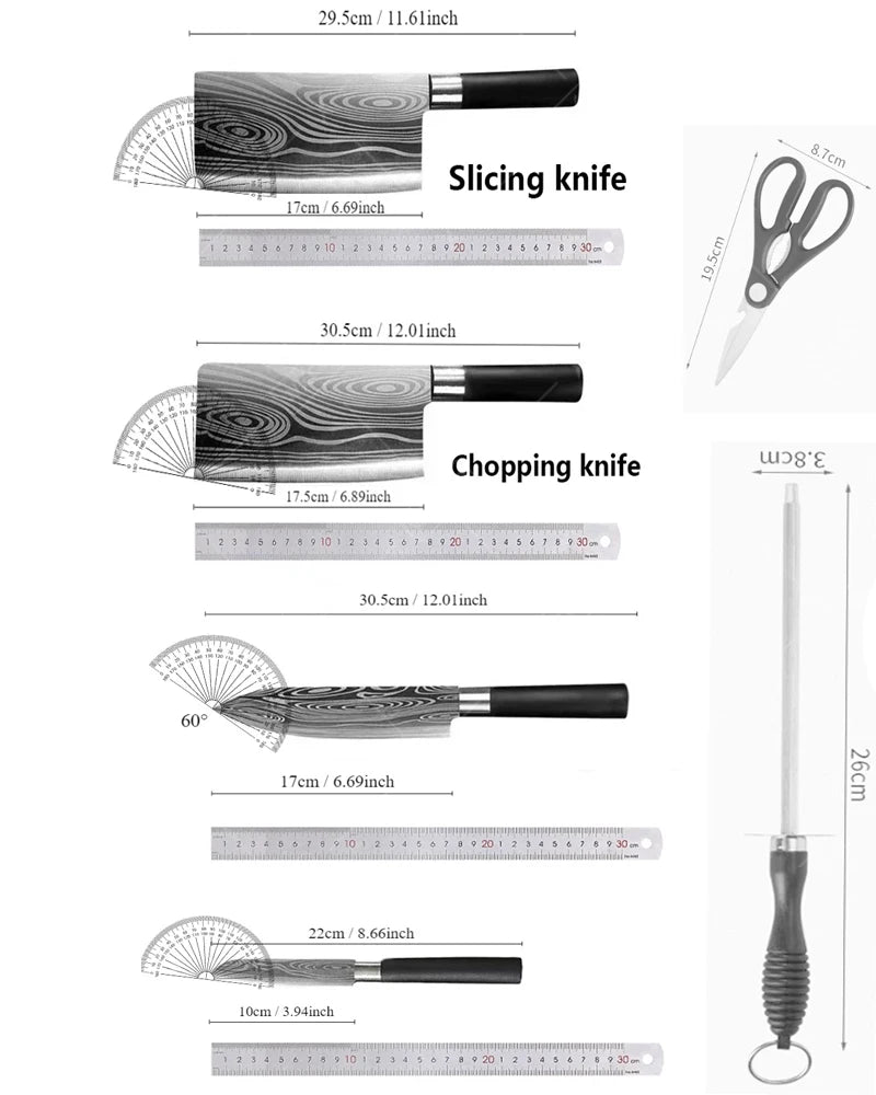 Professional Kitchen Knives Stainless Steel Scissors Fruit Utility Knife Sharpening Rod Sharp Slicing Chef knife Cooking Tools