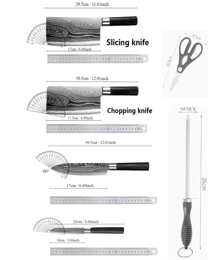 Professional Kitchen Knives Stainless Steel Scissors Fruit Utility Knife Sharpening Rod Sharp Slicing Chef knife Cooking Tools