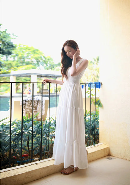 Summer 2025 White Long Svel Fro Beach Gown with Vest Ba Design Hing Waist Skimpy Sle Chiffon Dr for Women