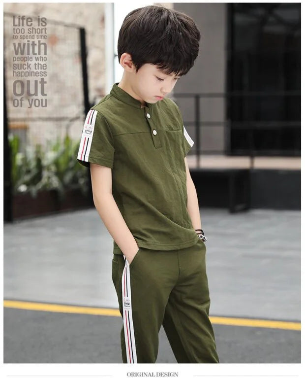 New Summer Boys Clothing Sets Children T-shirt Short Sleeve +Pants Set Two Pieces Set Kids Baby Boys Clothes 6 8 10 Years Old