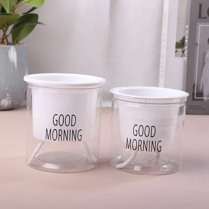 Flower Pot Automatic Water-Absorbing Flowerpot Transparent Double Layer Plastic Self Watering Planter Office