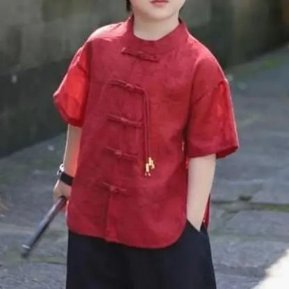 Chidren Clothing Set Casual Boys Summer Chinese Style Short Sleeve Shirt Shorts 2 PCs Set Kids Chinese Traditional Clothing
