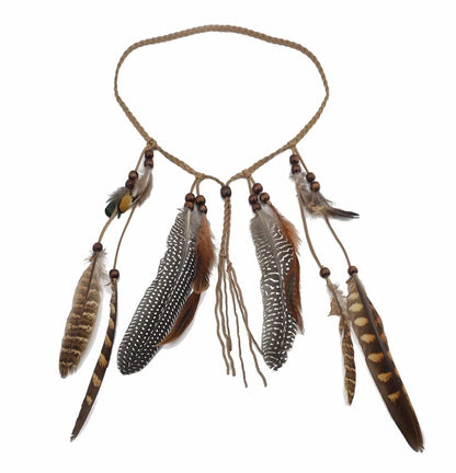 Gypsy Fashion Beautiful Boho Style Feather Headband Headdress Tribal Hair Feather Rope Headpieces Hippie Party