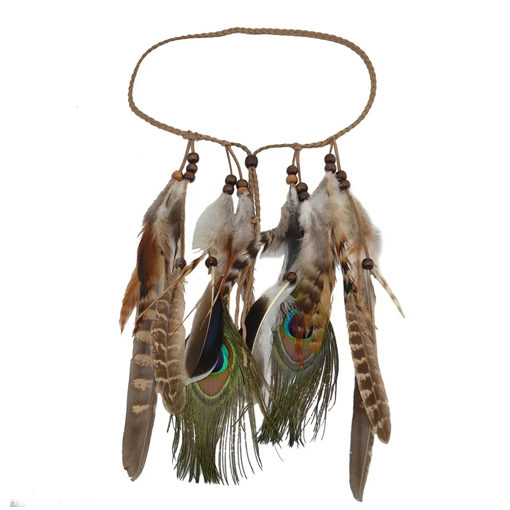 Gypsy Fashion Beautiful Boho Style Feather Headband Headdress Tribal Hair Feather Rope Headpieces Hippie Party