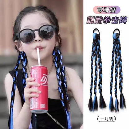 Children's boxing braids, wigs, headband, internet famous hot girls tie their hair, braids, rubber bands, girls' long hair, dirt