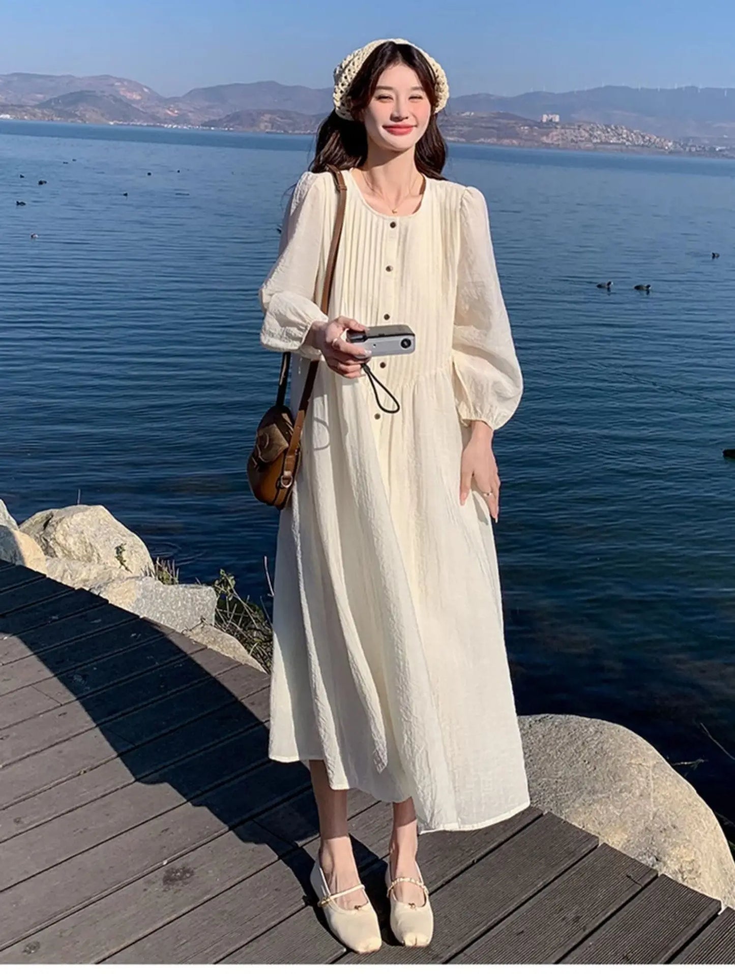 French White Dress for Women in Early Spring New Style Gentle Style Literary Retro Fairy Skirt