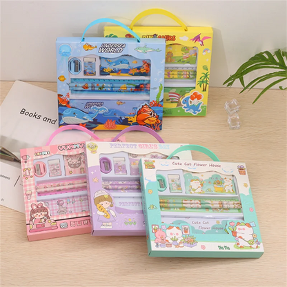 Stationery Gift Cartoon  Student Stationery Set Pencil Eraser Ruler Pencil Sharpener Pencil Case Drawing Book Multifunction