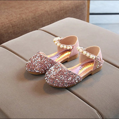 Summer Autumn Toddlers Princess Shoes, Sweet Style Little Girls Sequins Faux Pearl Decoration Sandals without Instep