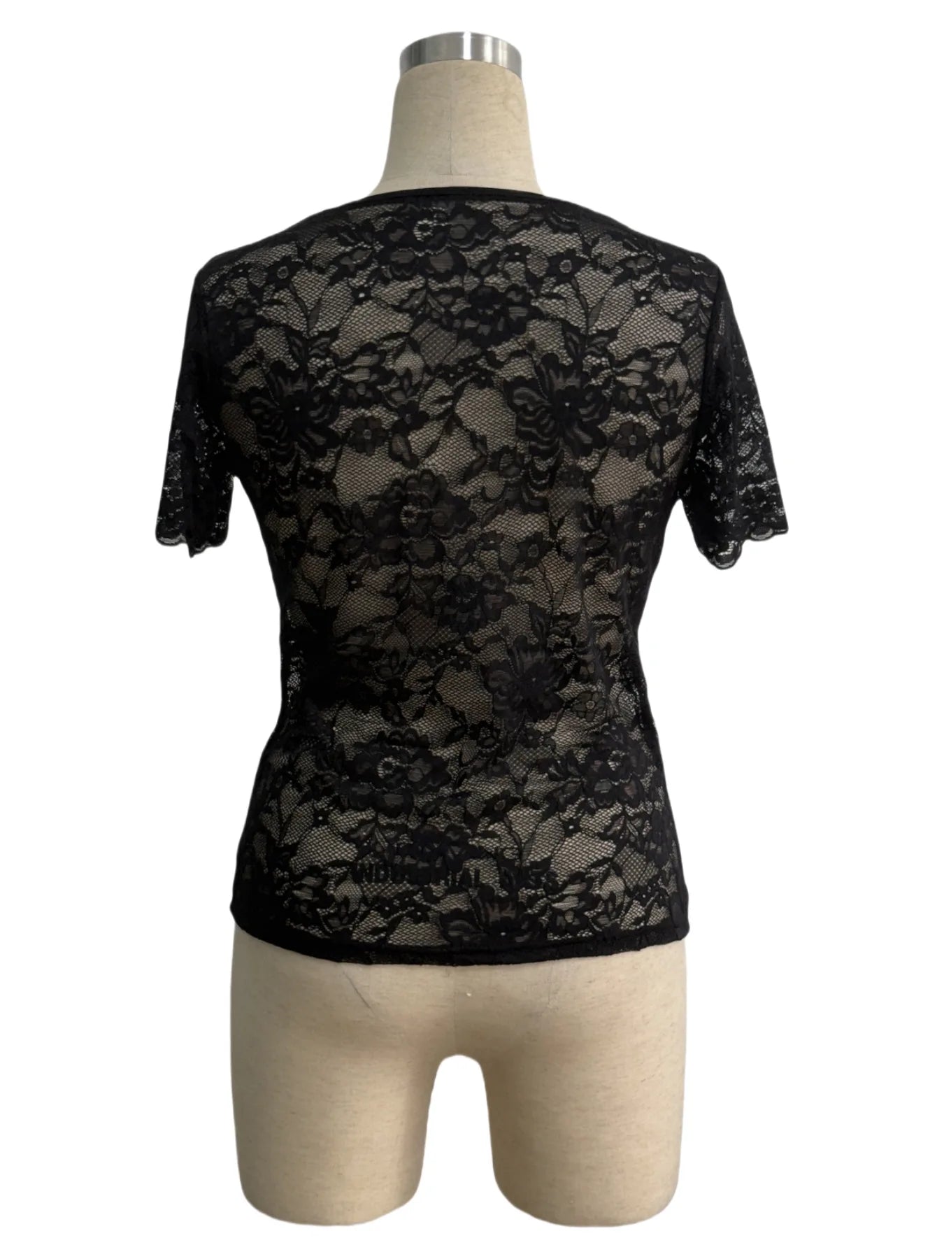2025 New Arrival Elegant Fan-Shaped V-Neck Solid Color Lace Sexy T-Shirt Slim-Fit Slimming Top for Women Clothing Tops Tees Hot