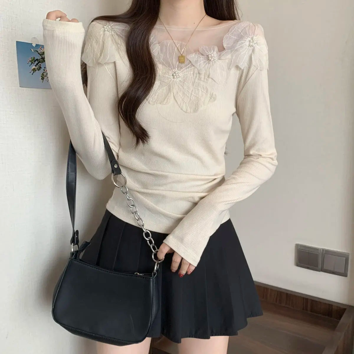 Sexy Patchwork Slim T Shirts Spring Autumn New Long Sleeve Off Shoulder Solid Temperament Tops High Street Fashion Women Clothes