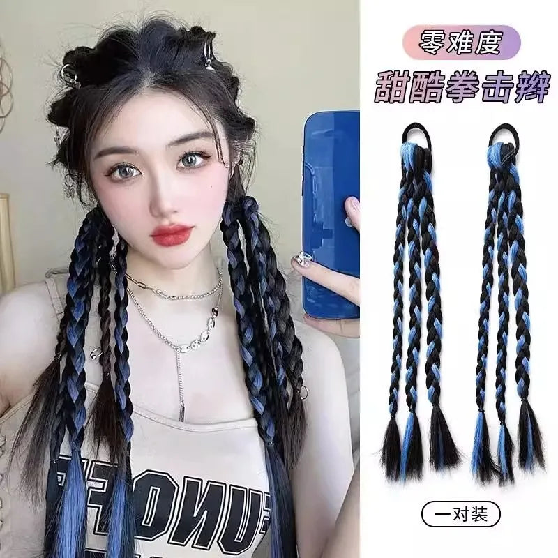 Children's boxing braids, wigs, headband, internet famous hot girls tie their hair, braids, rubber bands, girls' long hair, dirt